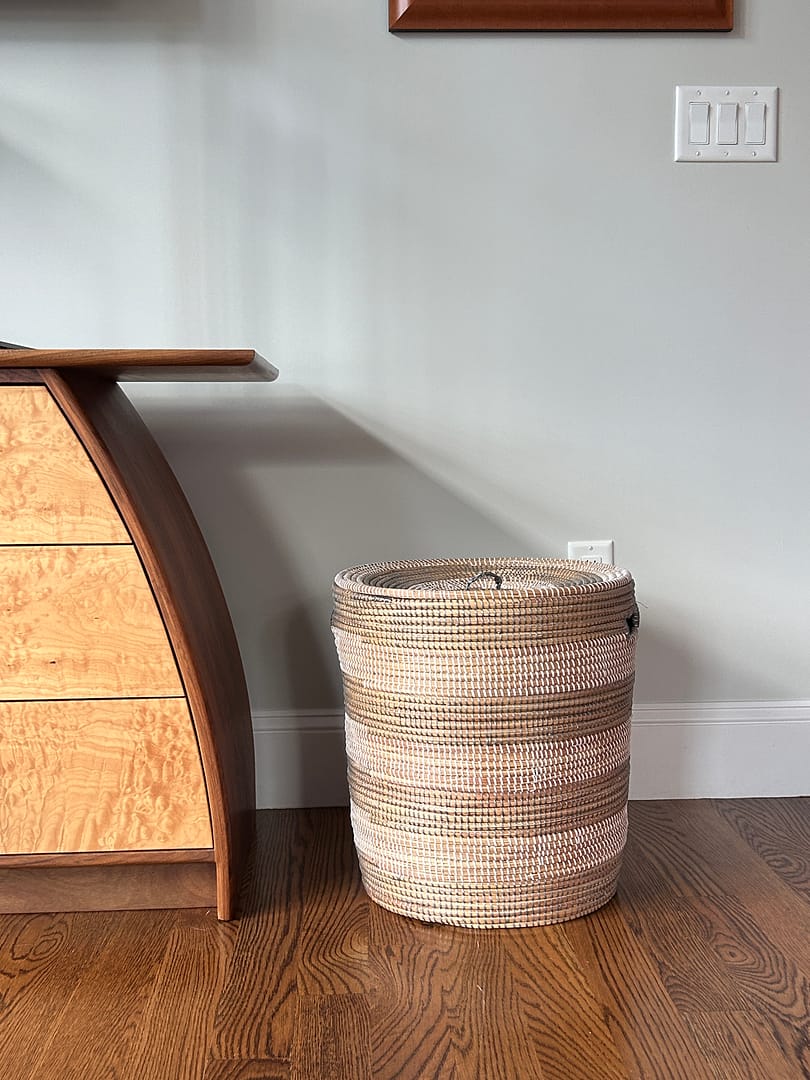 Hand Woven Lidded Basket in Cattail and Upcycled Plastic Hunt Estate