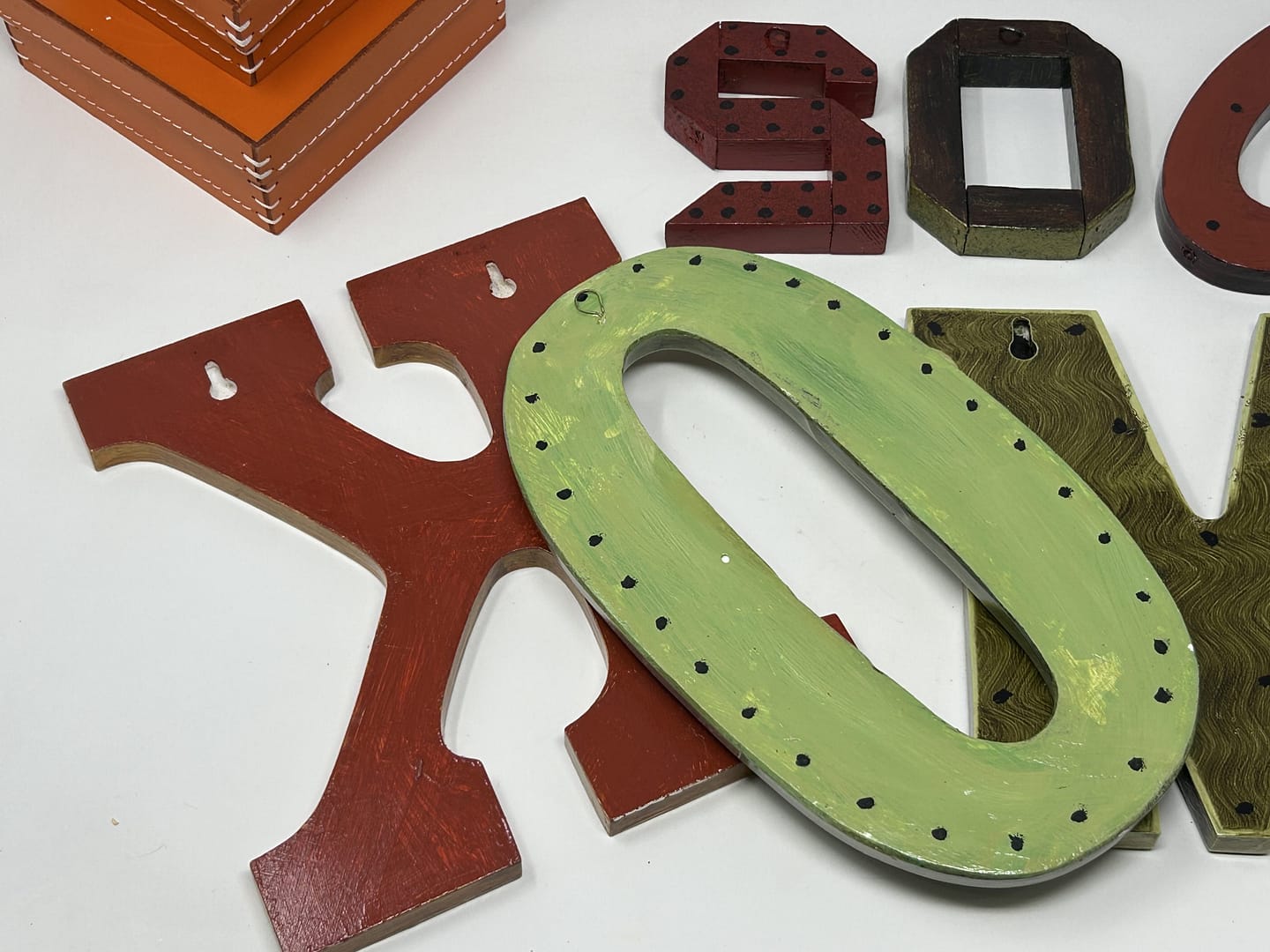Nine Piece Set of Hand Painted Letters and Numbers - Hunt Estate Sales