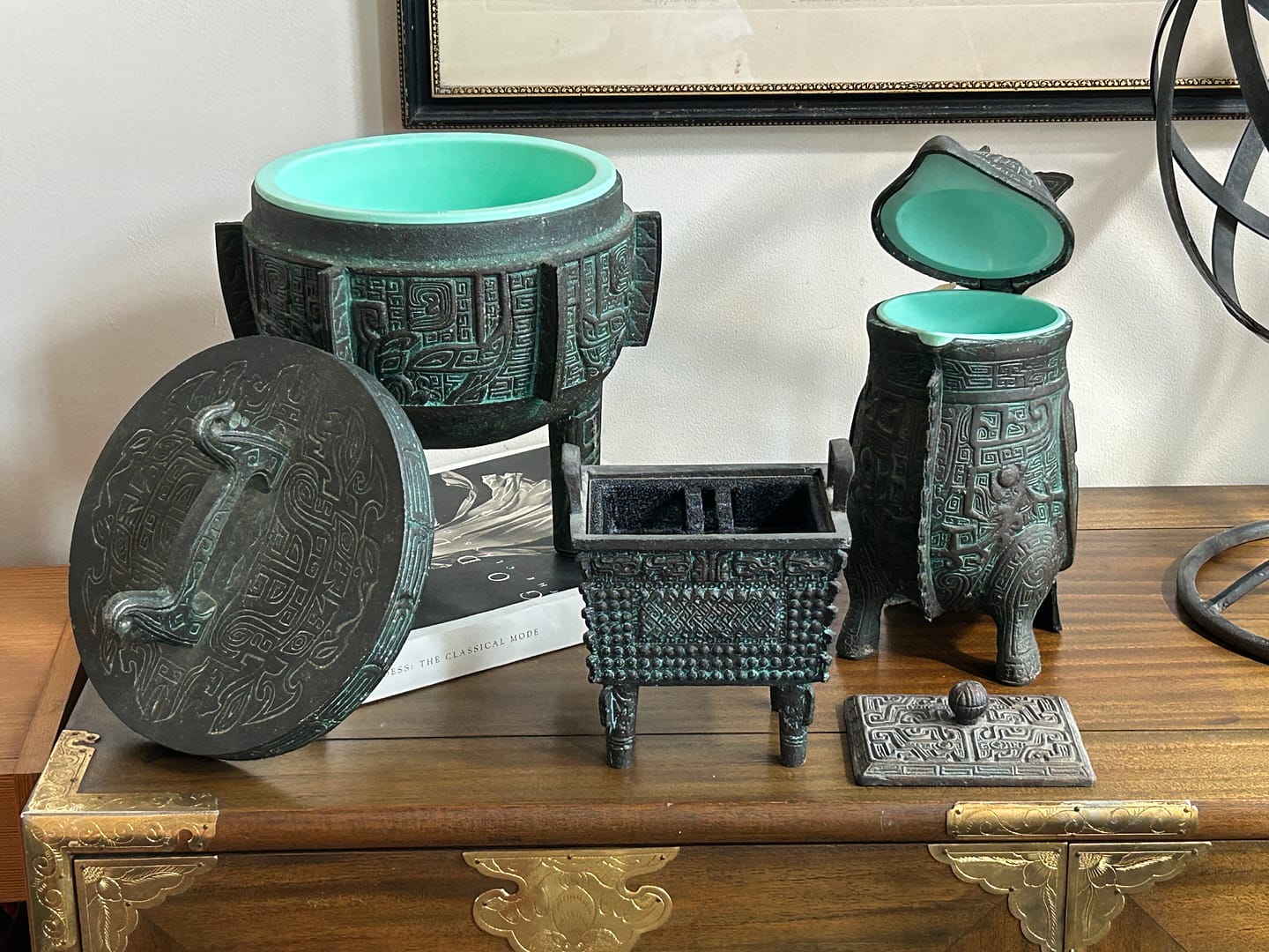 Set of Mid Century Barware, Aztec Pitcher, Ice Bucket and Ashtray, by ...