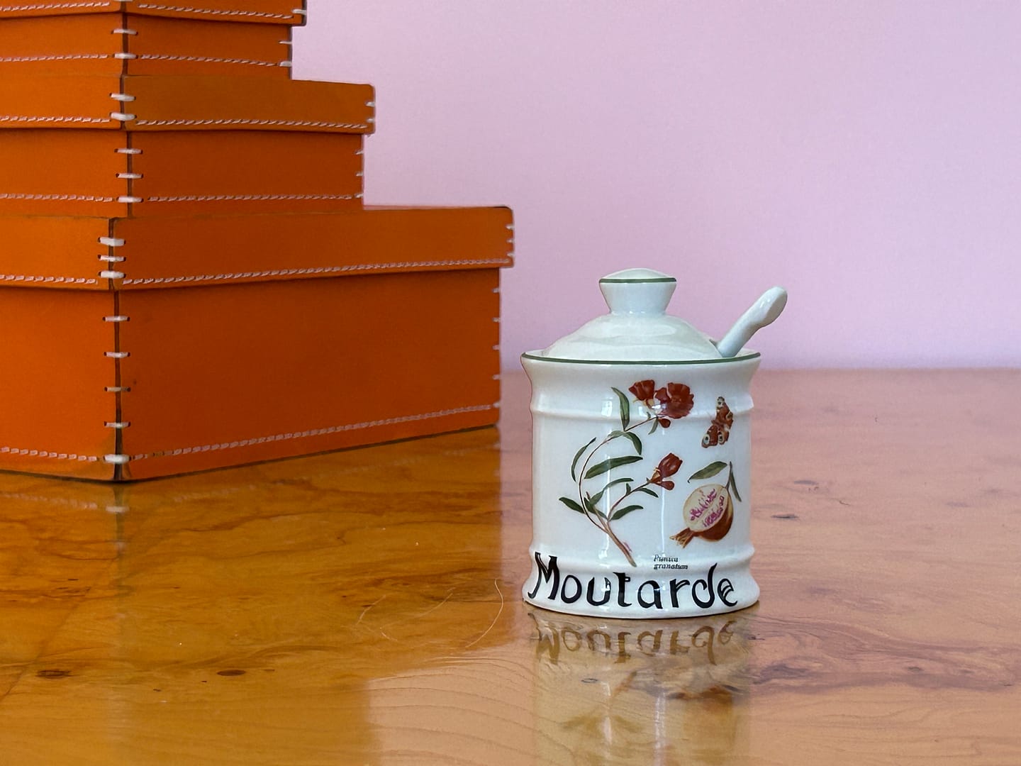Vintage Louis Lourioux Berry Haute Porcelain Mustard Jar with Spoon