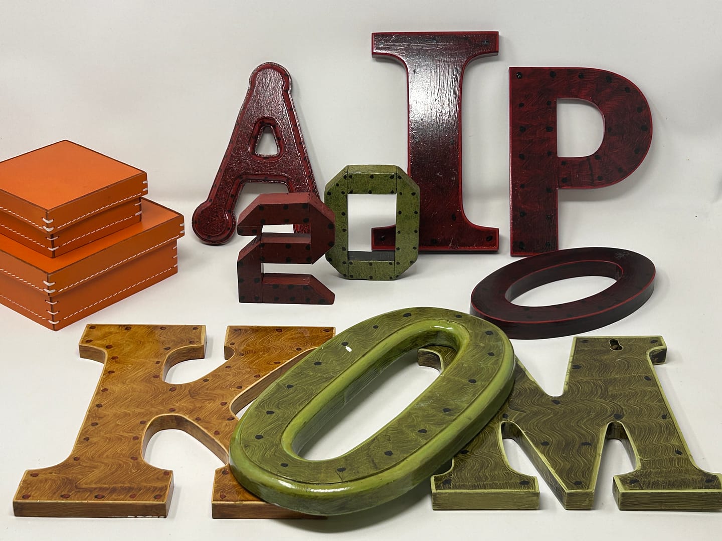 Nine Piece Set of Hand Painted Letters and Numbers - Hunt Estate Sales