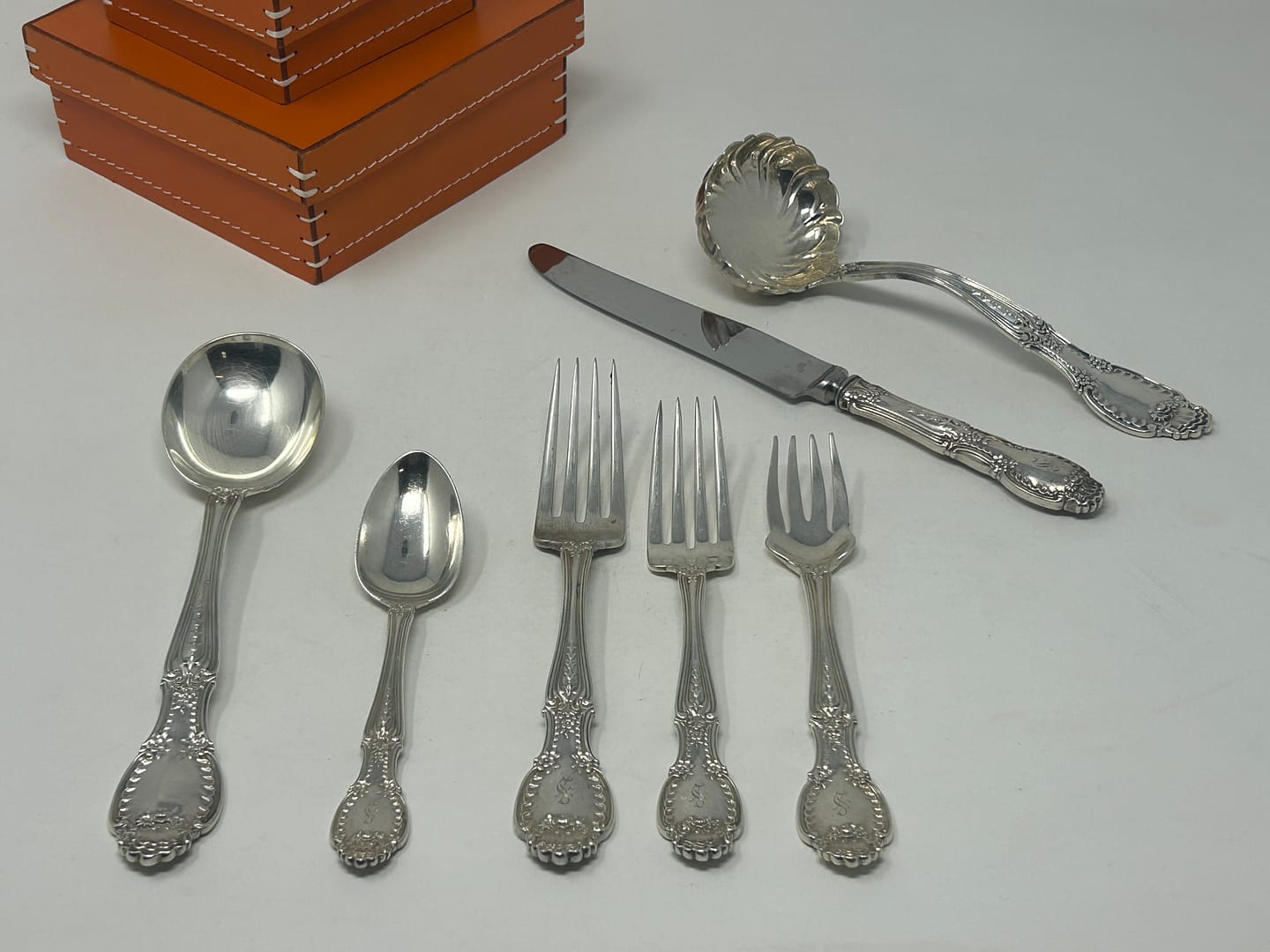Tiffany and Co English King Sterling Silver Flatware Set, Seventy-Four Piece Set
