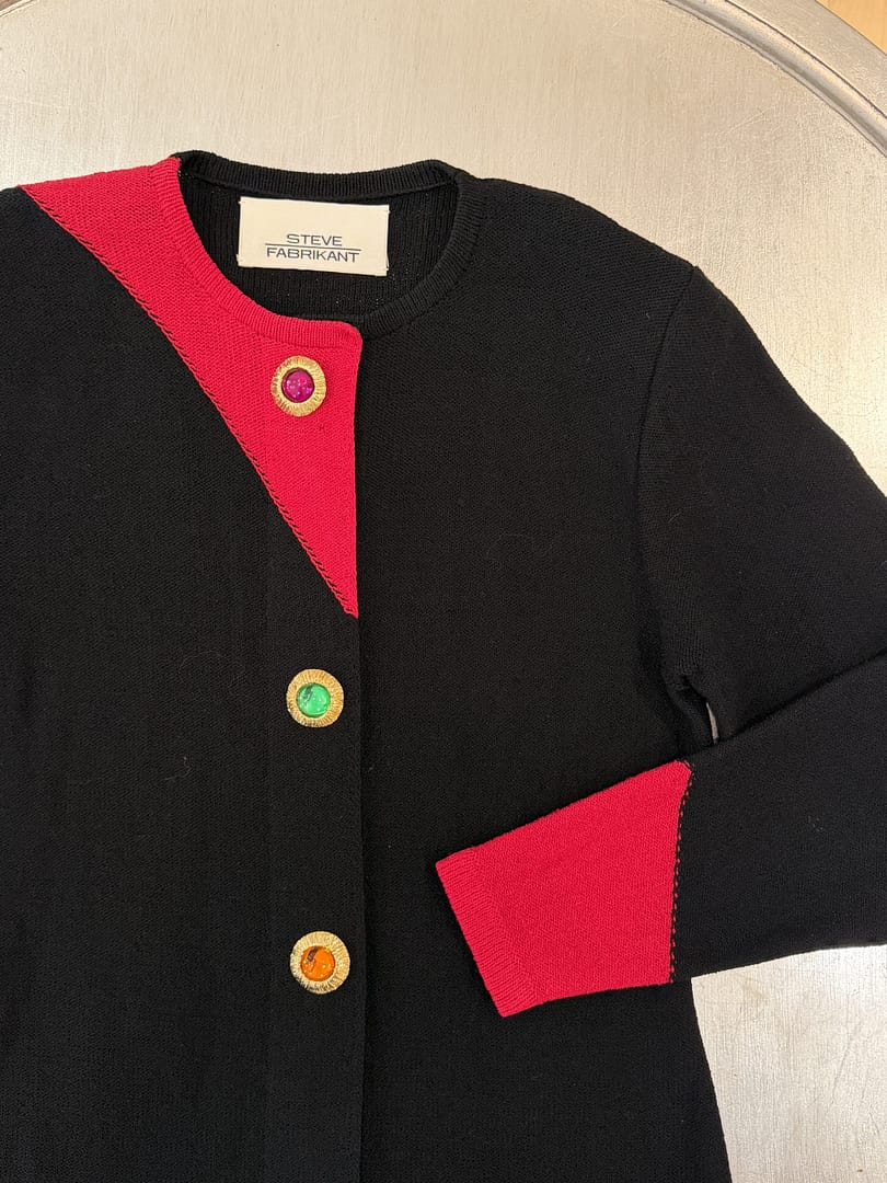 Steve Fabrikant 1980's Colorblock Knit Dress with Gold Tone Buttons ...