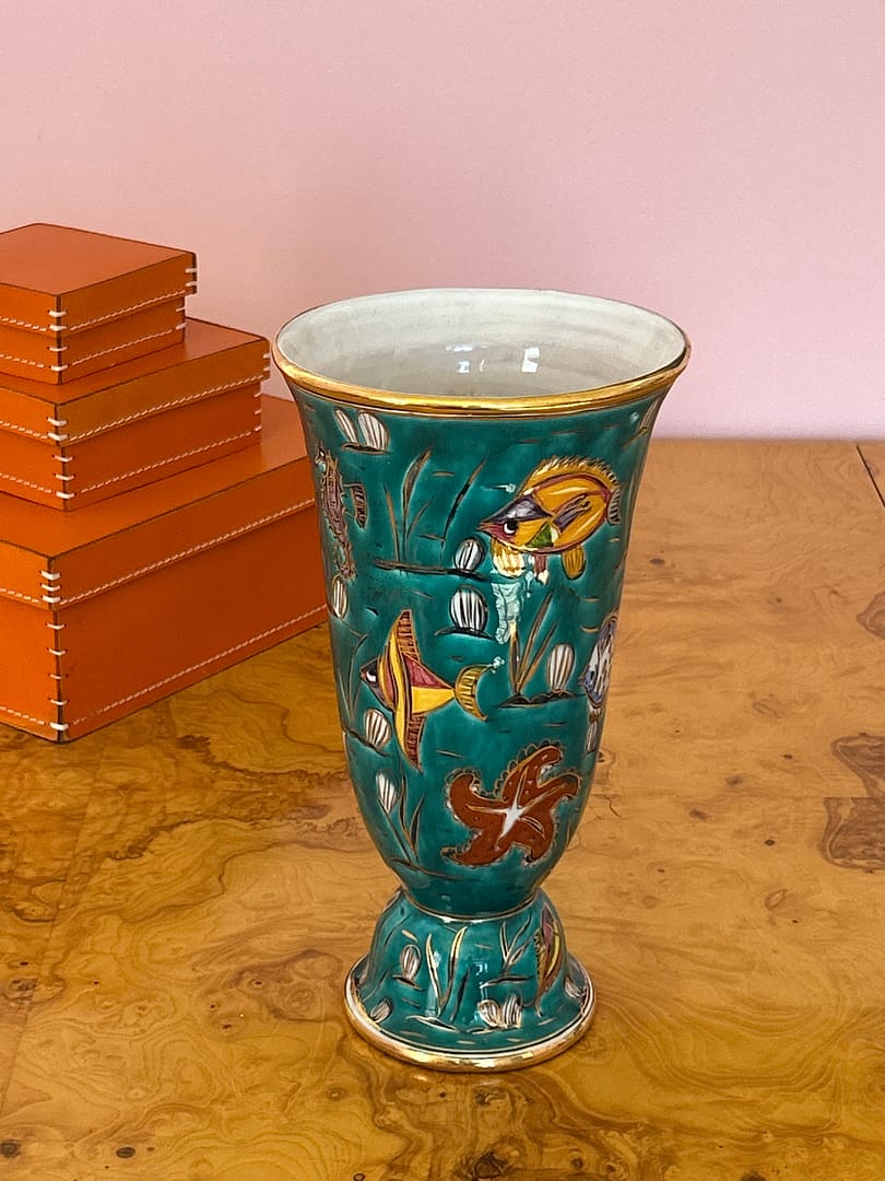 Mid Century Ceramic Vase in an Aquatic Theme by Ikaros, Rhodes Greece
